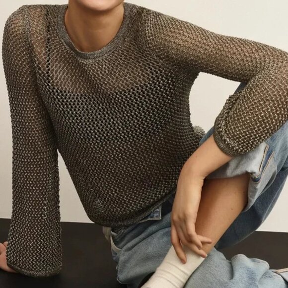 Anthropologie Metallic Open-Stitch Sweater size S *BNWT* - Picture 3 of 5